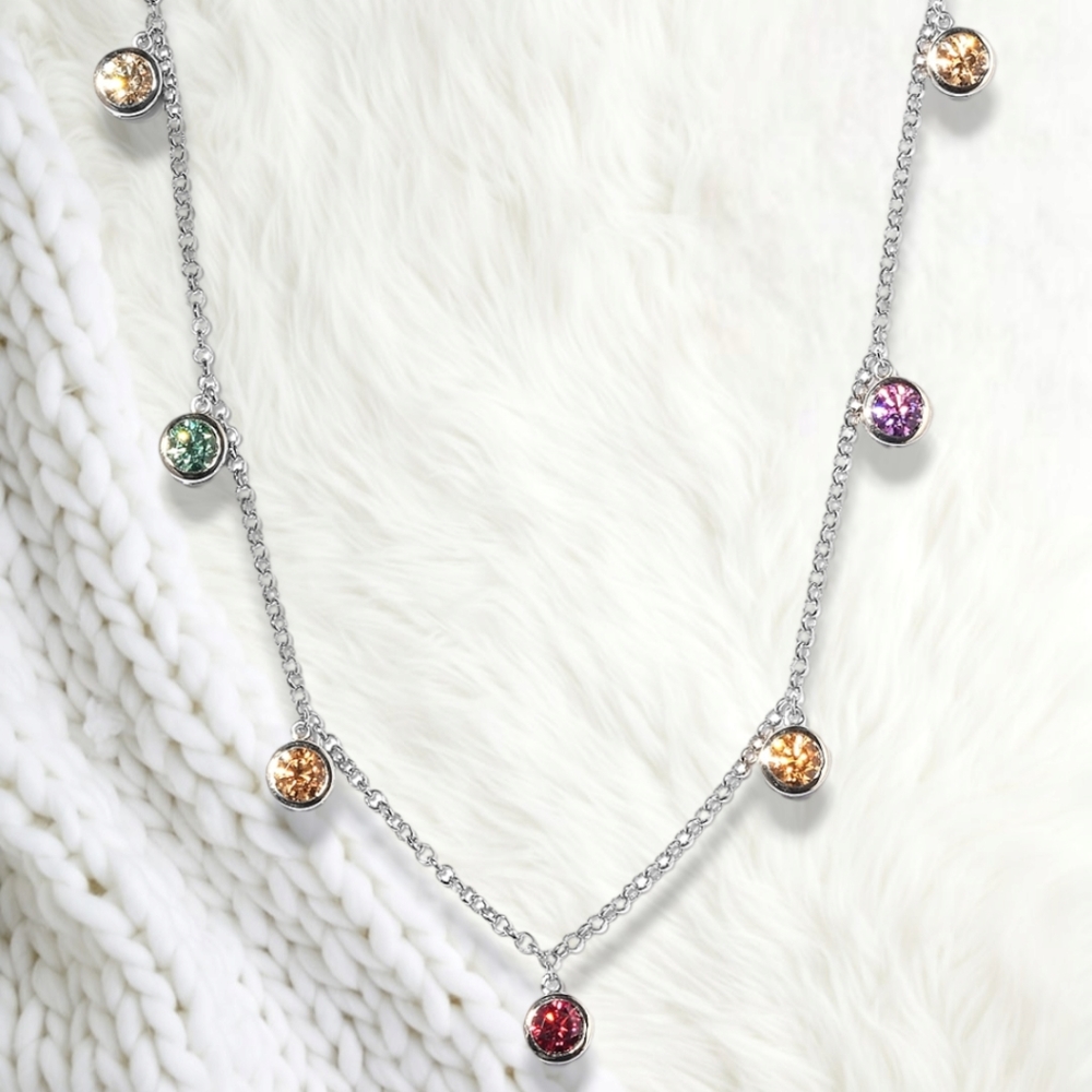 NWT SWAROVSKI ®️ MULTI COLOR CZ PLATINUM OVER STERLING NECK